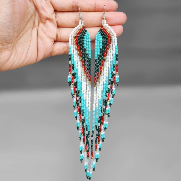 Boheme Jewelry - Handmade Cass Beaded Earrings Fringe Tribal Jewelry Dangle Boho Retro Western
